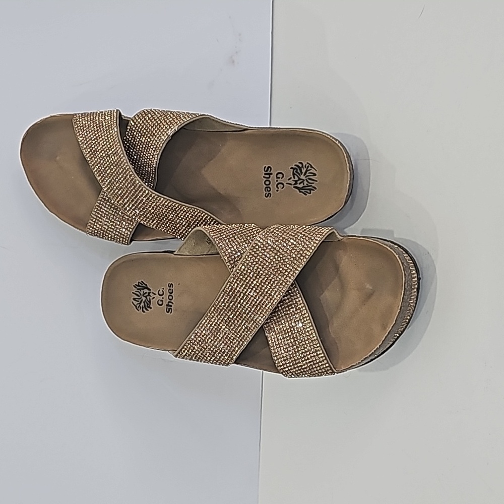 GC Shoes Sandals  Ariane Gold Embellished Slip-On SlideFlats Flip Flop Size 7.5
